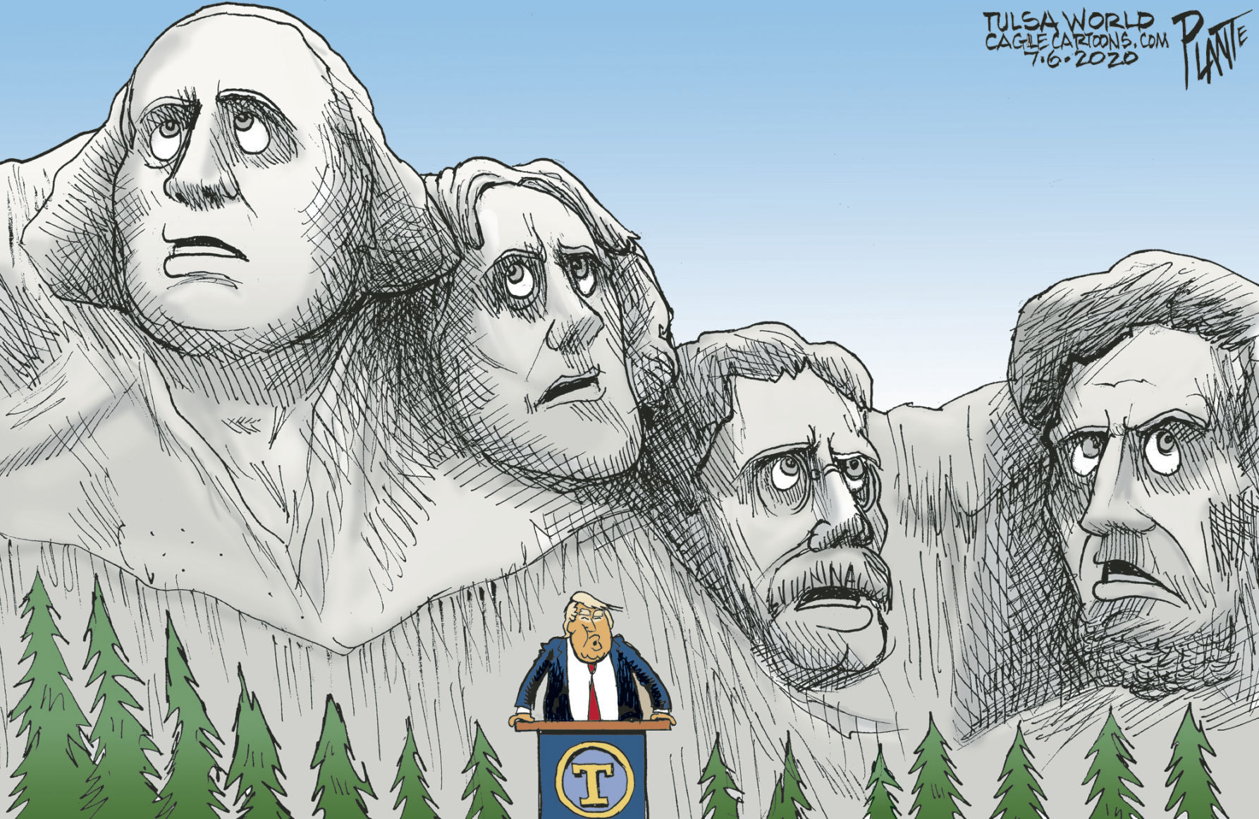 Bruce Plante Cartoon:Trump speaks at Mt. Rushmore